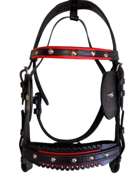 Szemzős fogatos kantár piros béléssel